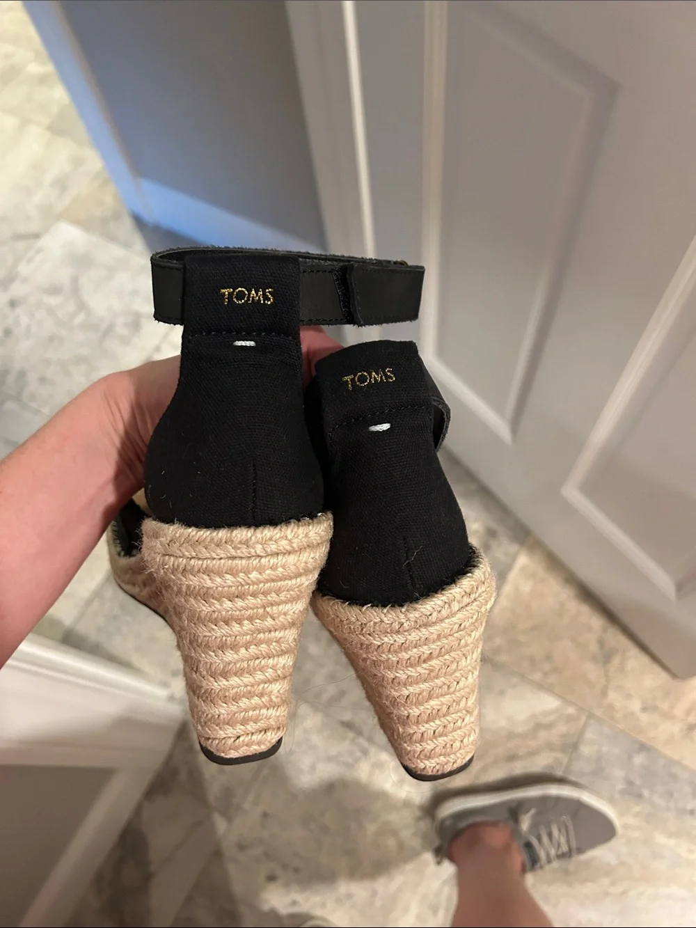 TOMS black canvas espadrille wedge sandals